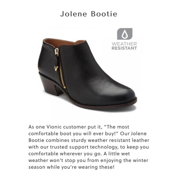 Vionic Jolene Black Leather Round Toe Zip Side Stacked Heel Ankle Bootie Sz 7 - Picture 12 of 12